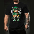 Men's loose short sleeve pullover with 3D cartoon print in thin milk silk and linen fabric for summer casual wear