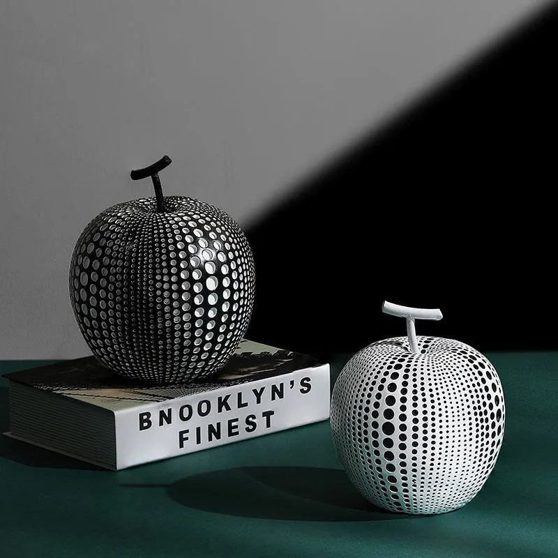 Set of resin fruit craft decorations in black white and coloured finishes with two different height options