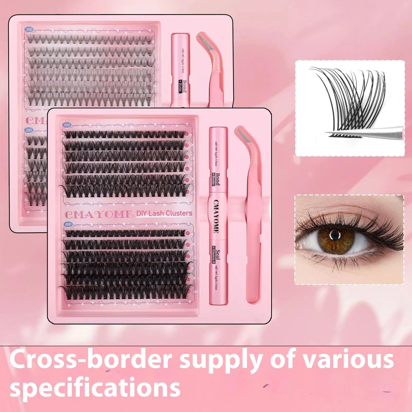 DIY single cluster individual false eyelashes set with natural thick mixed split type style