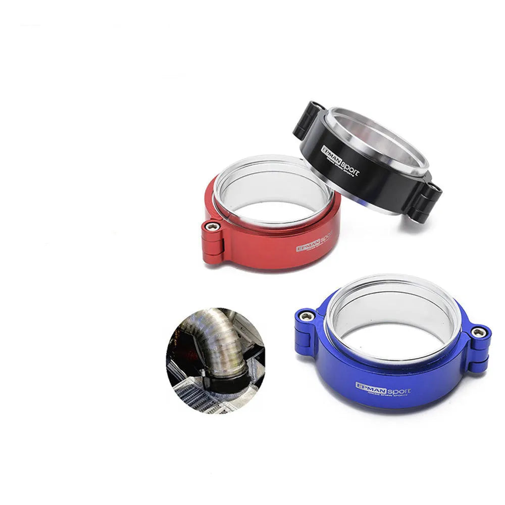Aluminium fixed movement clamp for turbo exhaust in black blue red colours with 800psi pressure rating