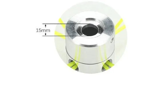 Silver aluminium lawn mower grass cutting head with four light yellow square cords