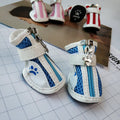 Blue zipper dog shoes for small dogs with non-slip soles