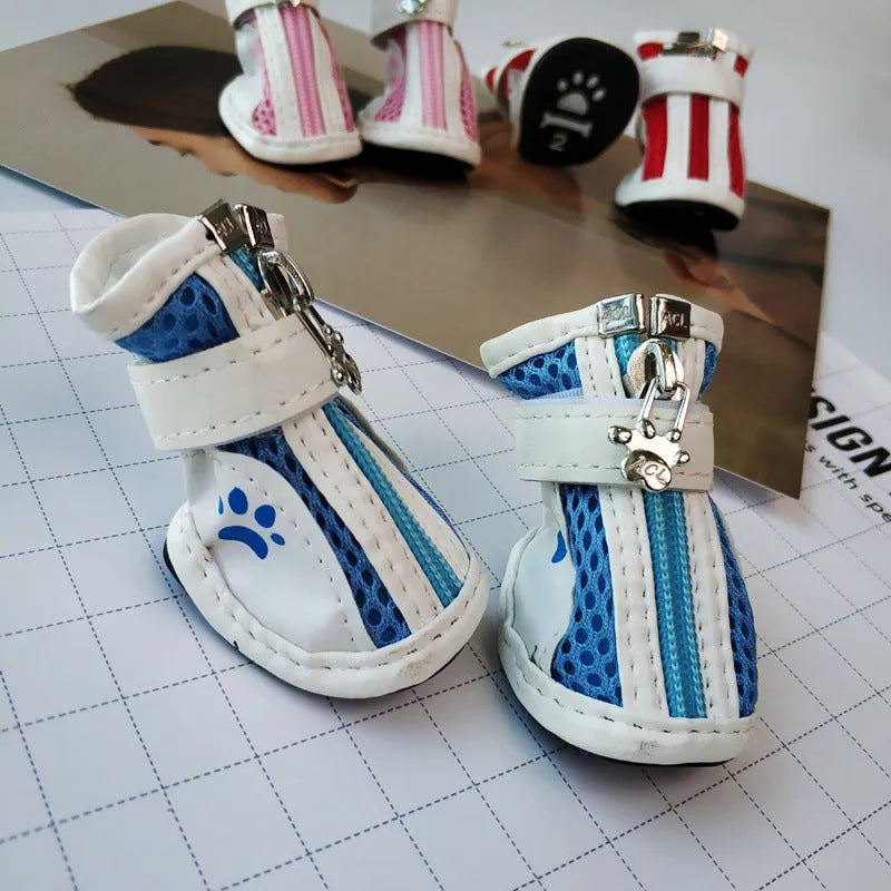 Blue zipper dog shoes for small dogs with non-slip soles