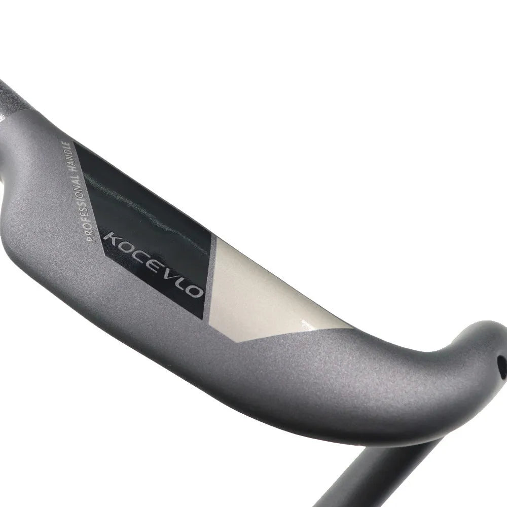 Matt black carbon fibre road bicycle drop handlebar showing four size options