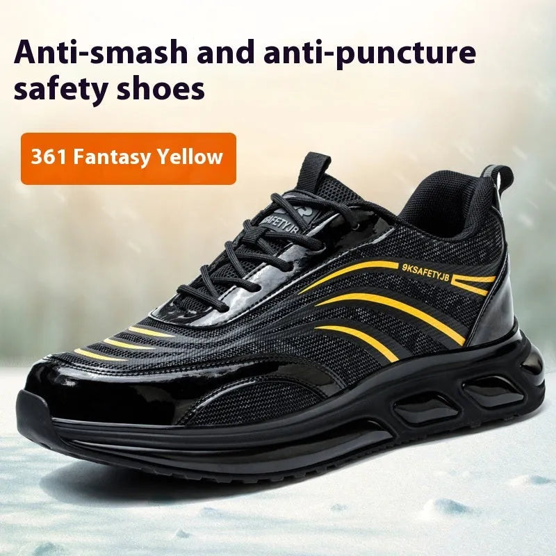 Orange leather labour protection safety shoes with rubber sole and anti-smashing design