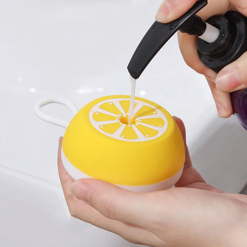 Yellow silicone pet bath brush with massage comb functions for dog and cat grooming