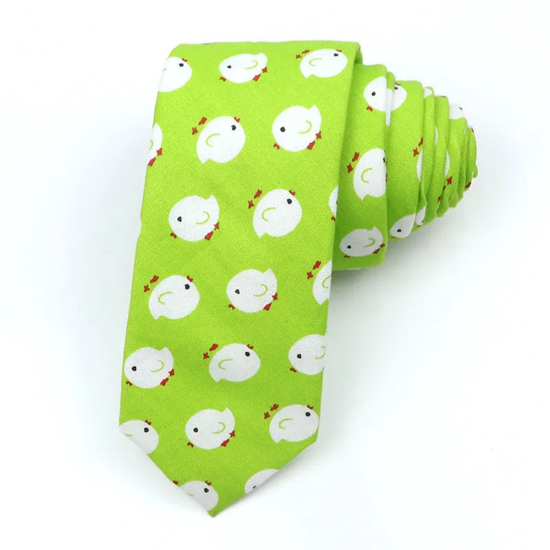 Korean style narrow cotton bow tie with cartoon print pattern in casual men's accessory