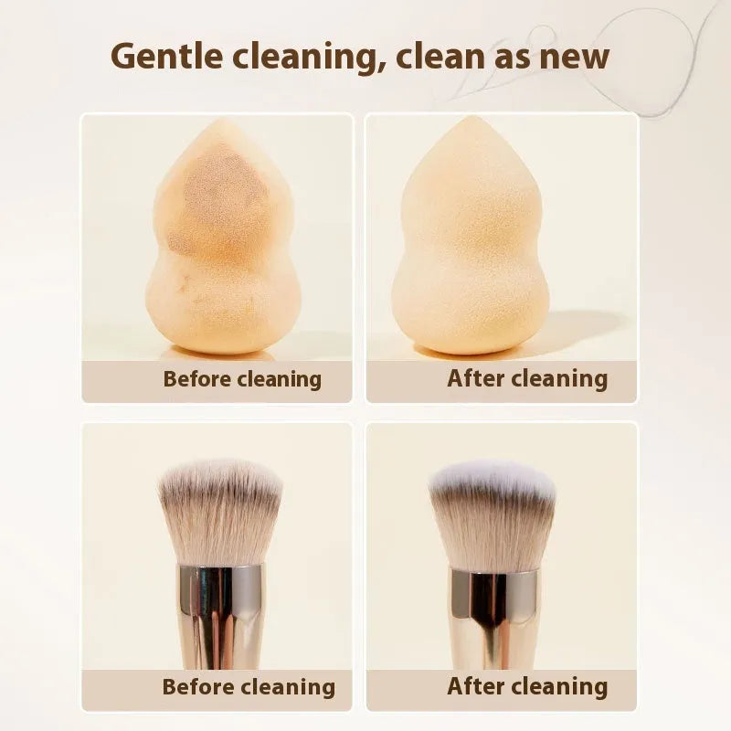 Makeup brush cleaner set with 80ml detergent bottle and 75ml wash-free spray for cosmetic tools