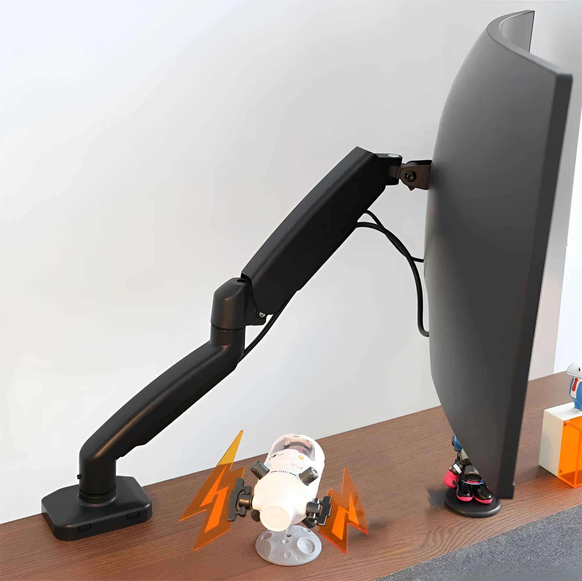 Black LCD screen rotating telescopic bracket elevated rack on table with monitor