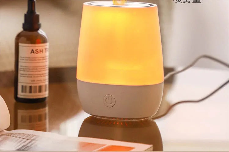 White USB-powered aromatherapy diffuser with flame effect and 125ml water tank