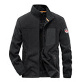 Men's solid colour fleece cardigan with zip pockets in gray, black, blue, or khaki