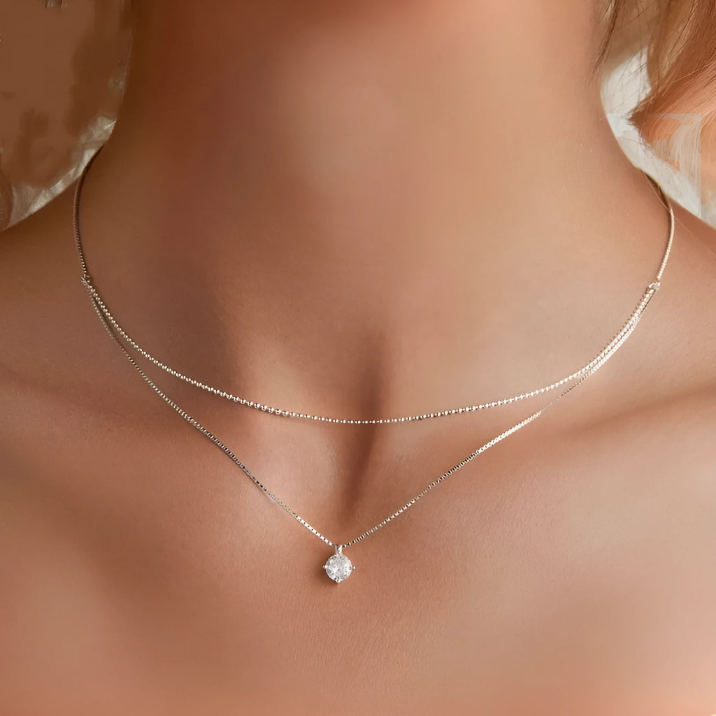 Women's silver double-layer necklace with S925 sterling silver pendant and pearl chain