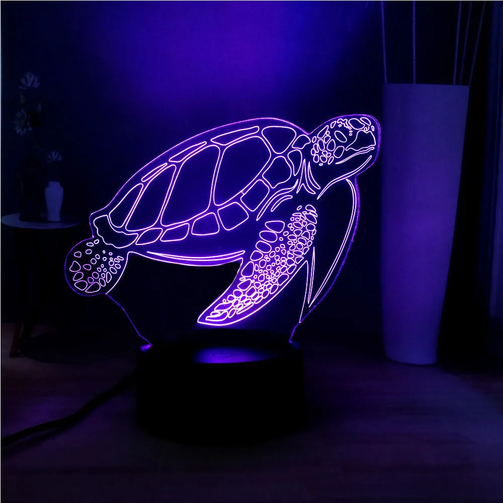 3D acrylic turtle-shaped LED night light with 16 colour remote control options