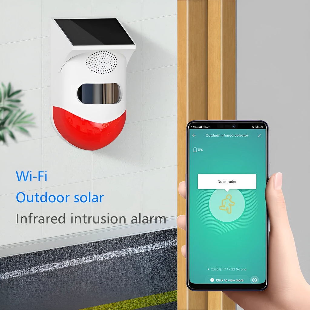 Solar-powered infrared alarm with remote control for outdoor security monitoring