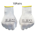 White PU coated labor gloves in size L and M, sold as a 10 pair pack for workshop use