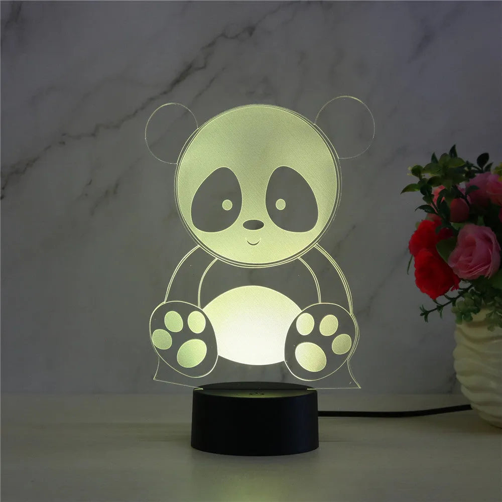 Panda 3 seven colour changing night light with touch and remote control on an ABS base.