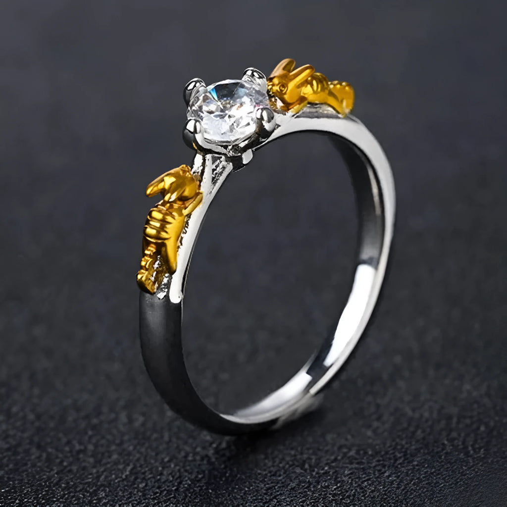 Copper crown crystal ring in black gold finish for cosplay and festival jewellery.