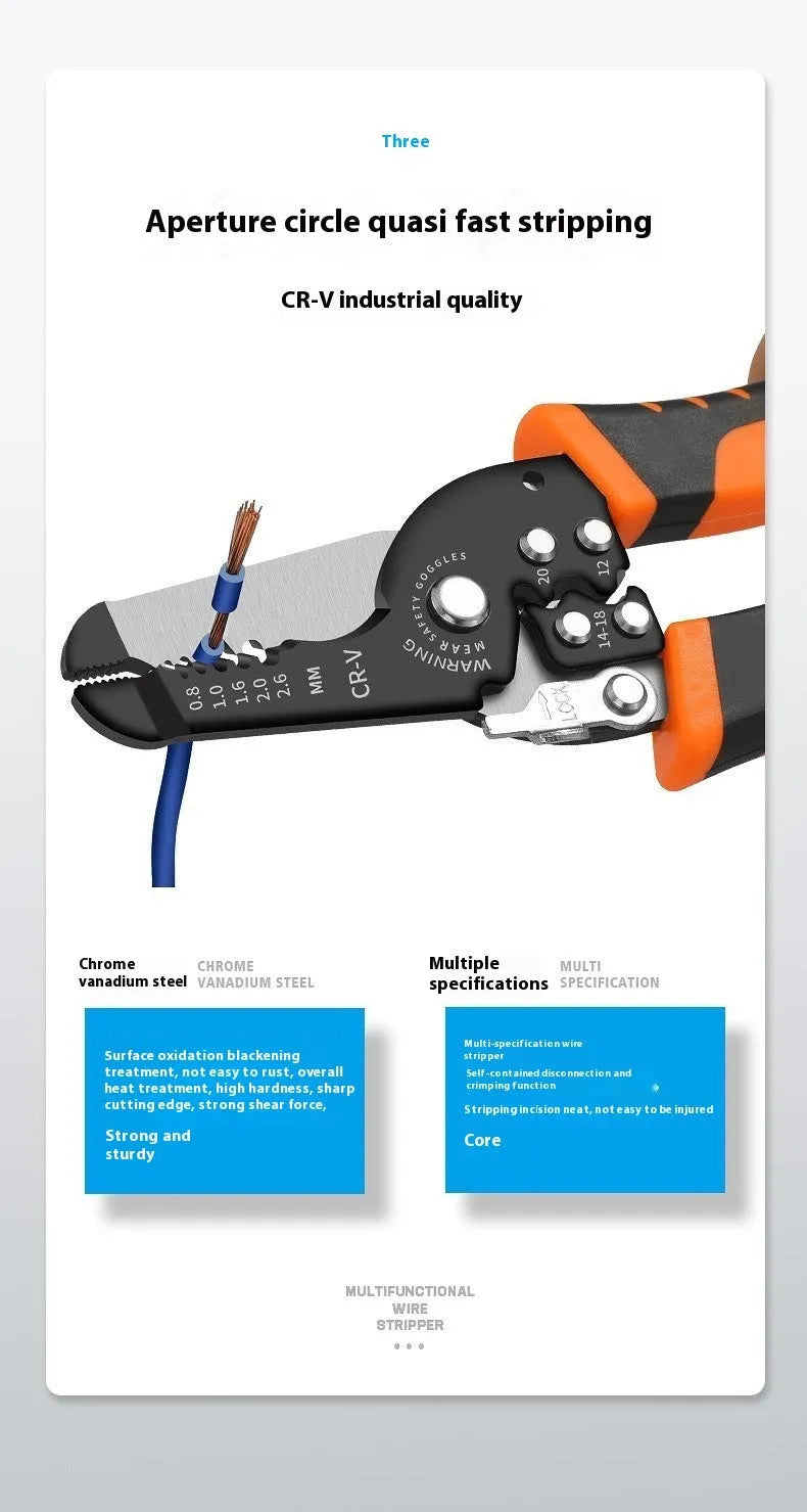 Fully automatic wire stripping pliers tool with high carbon steel blade
