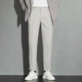 Men's straight leg suit trousers in polyester blend fabric with ankle-length cut