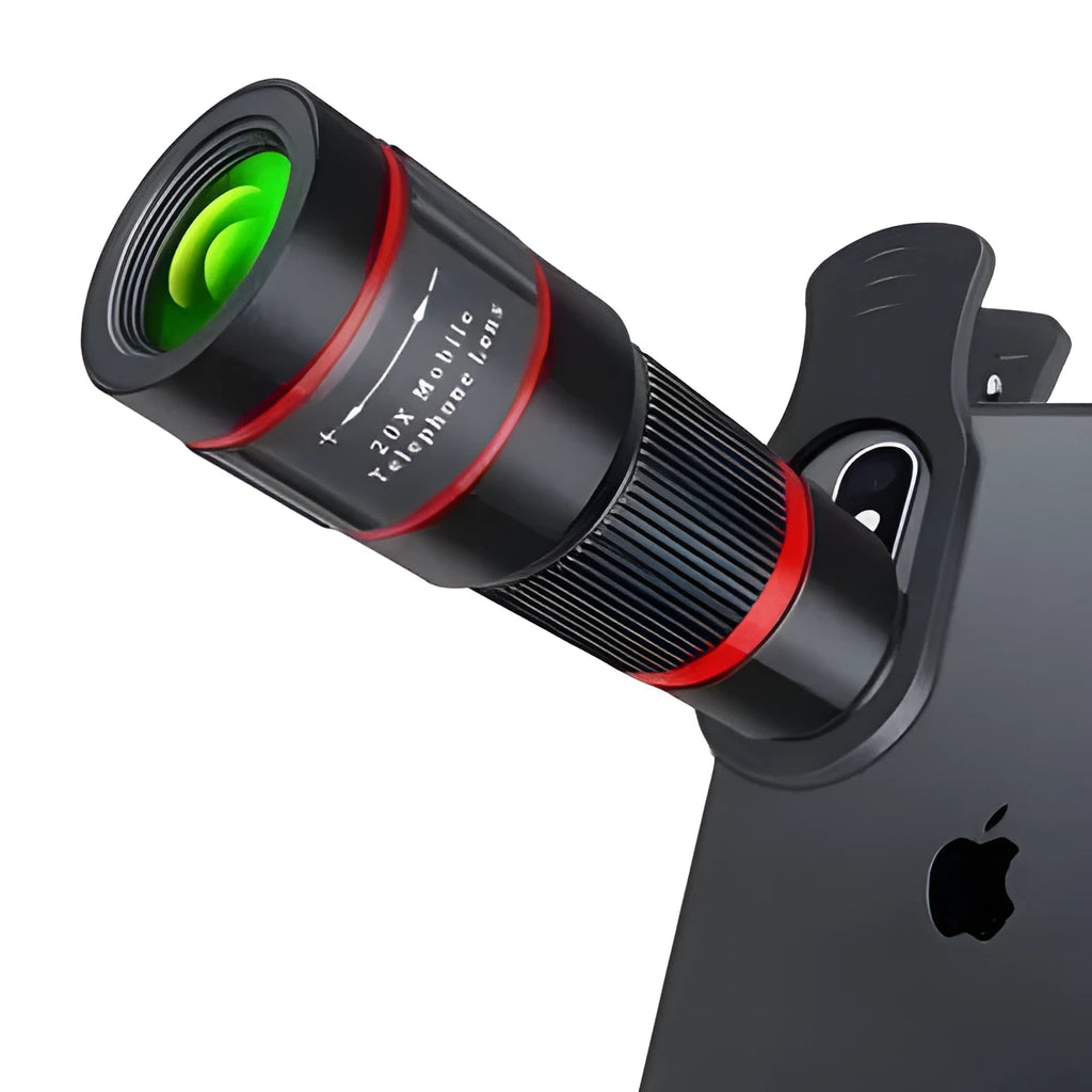 20x magnification universal mobile phone telescope with clip and eye mask on a smartphone