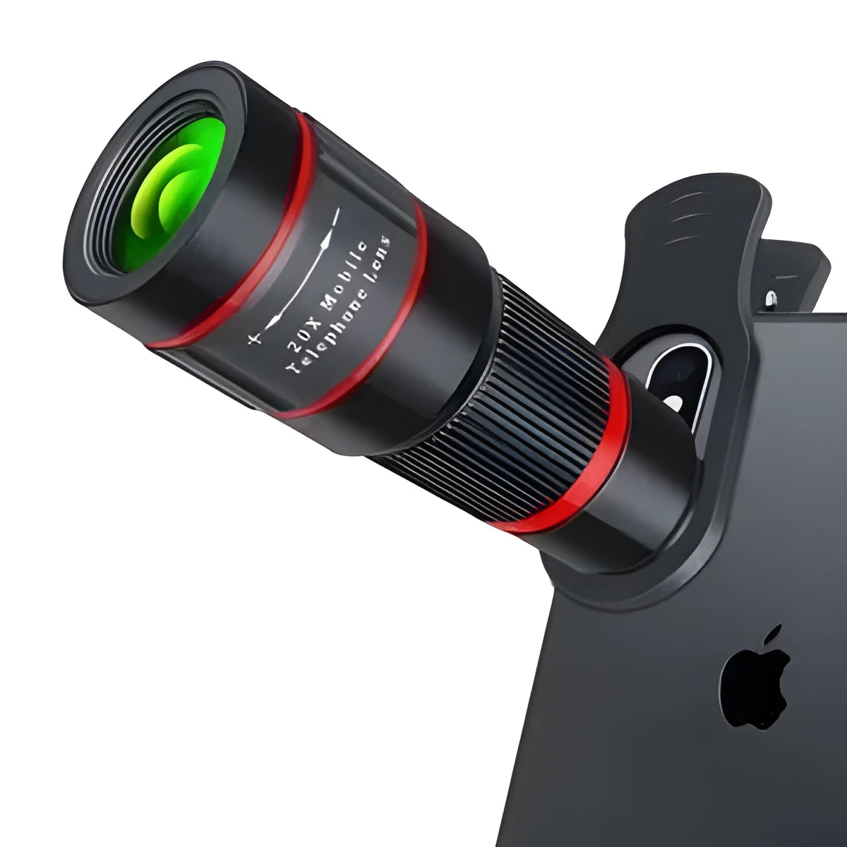 20x magnification universal mobile phone telescope with clip and eye mask on a smartphone