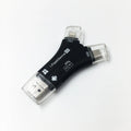 White 4-in-1 card reader with Lightning, USB, Micro USB and Type-C connectors for iPhone and Android phones