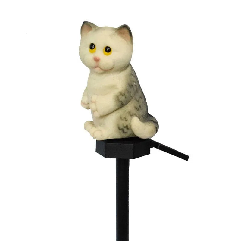 Solar cat lawn light with resin construction for garden pathways
