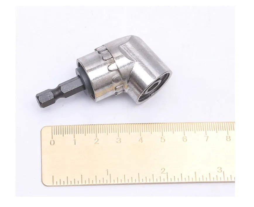 Universal flexible shaft extension tool with a 105-degree angled magnetic head for electric drills and wrenches.