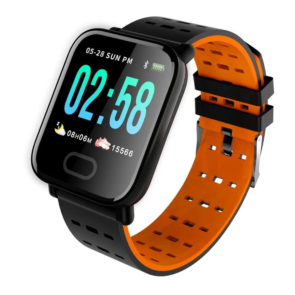 A6 colour screen smart bracelet with silicone strap showing display interface