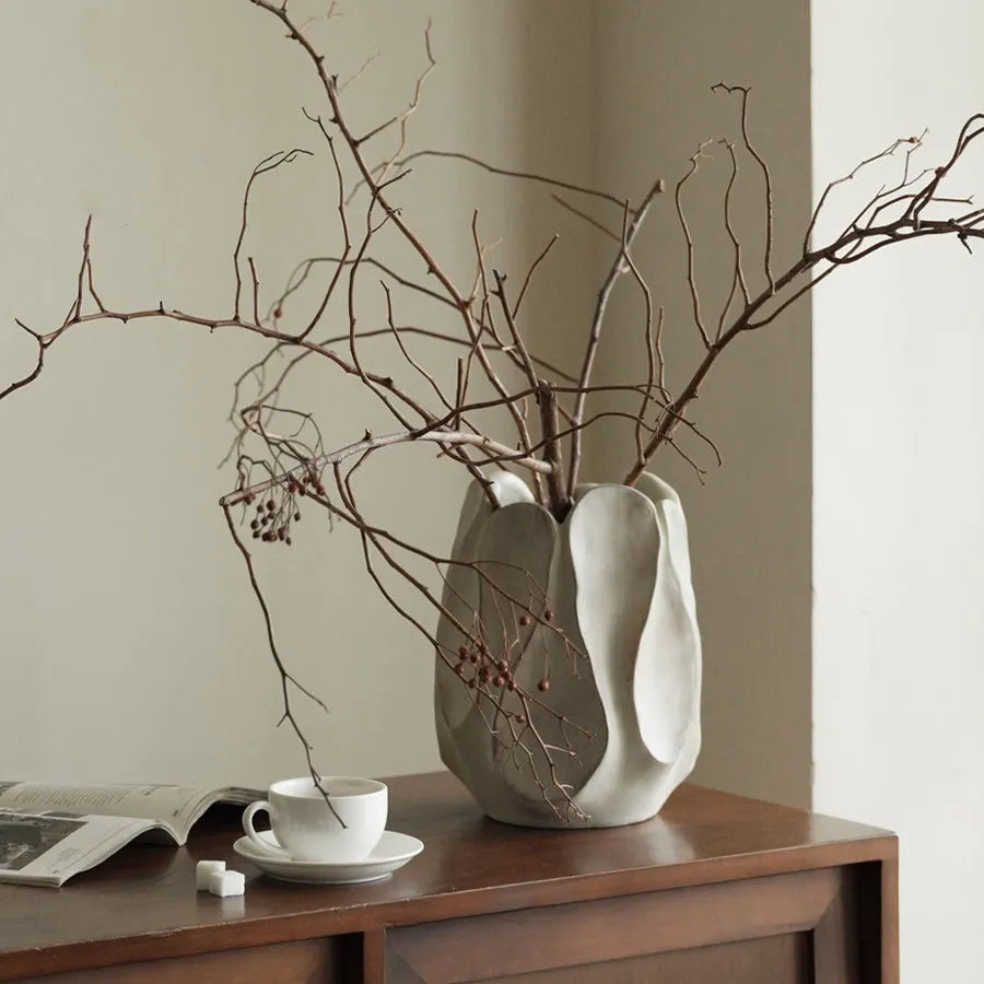 Irregular ceramic vase with magnesium clay glazing in high and low style options