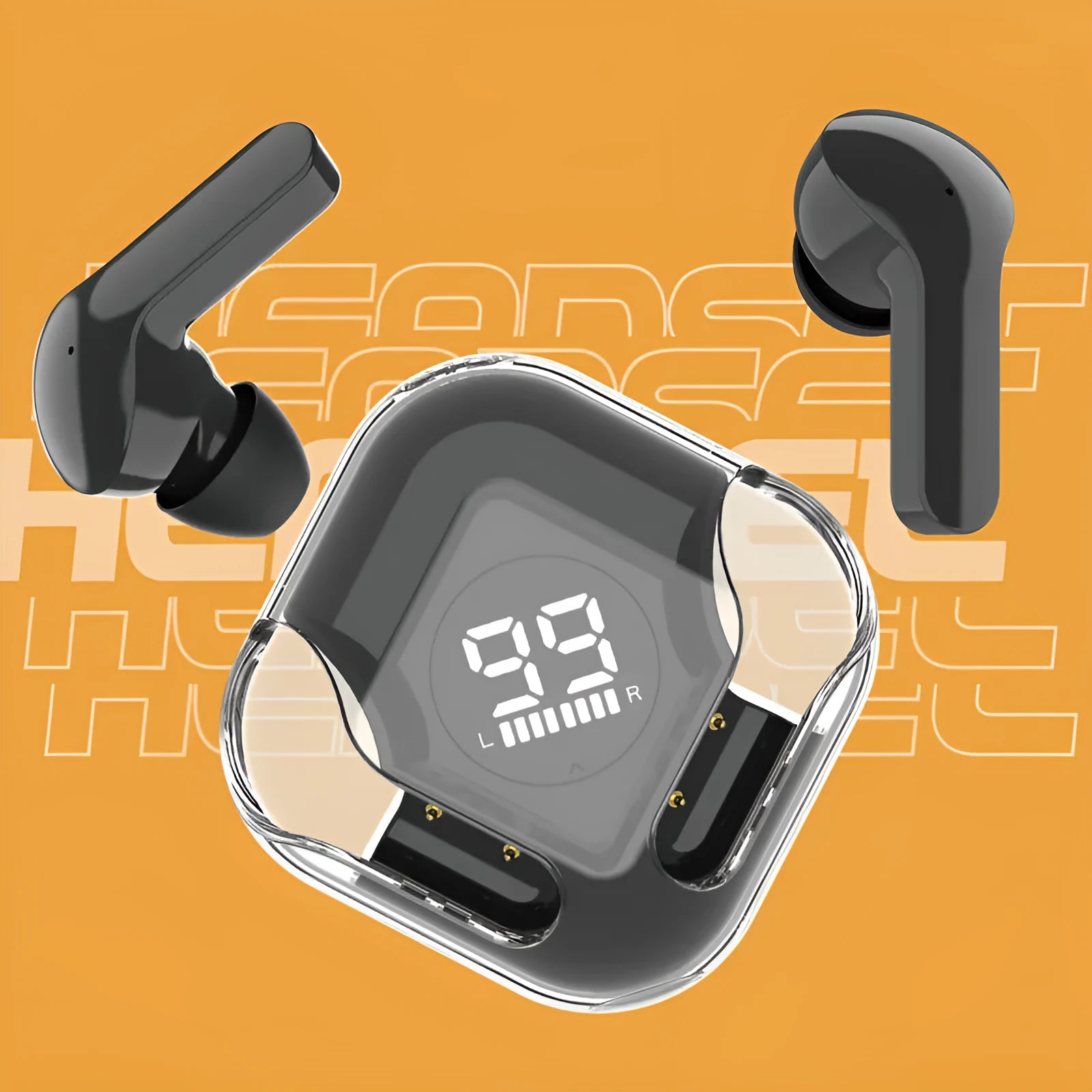 Transparent HIFI noise reduction TWS Bluetooth headphones in white, black, pink, blue, and green colours