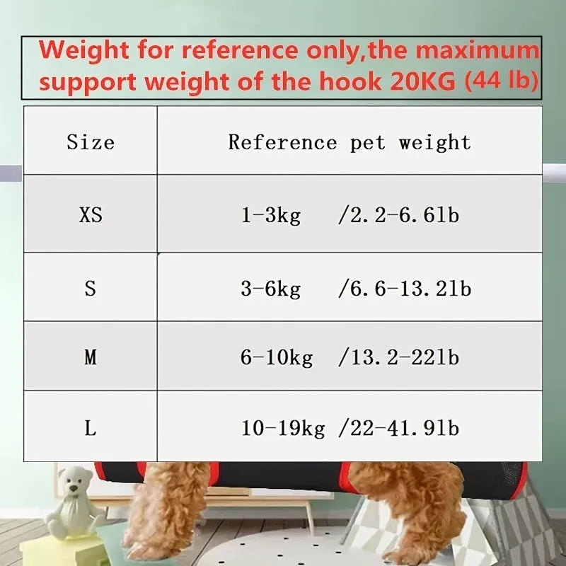 Pet grooming hammock restraint bag in use for dog nail trimming procedure