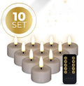 S10 3D flame LED tealight candle in taupe colour measuring 4.1 cm diameter by 5 cm height