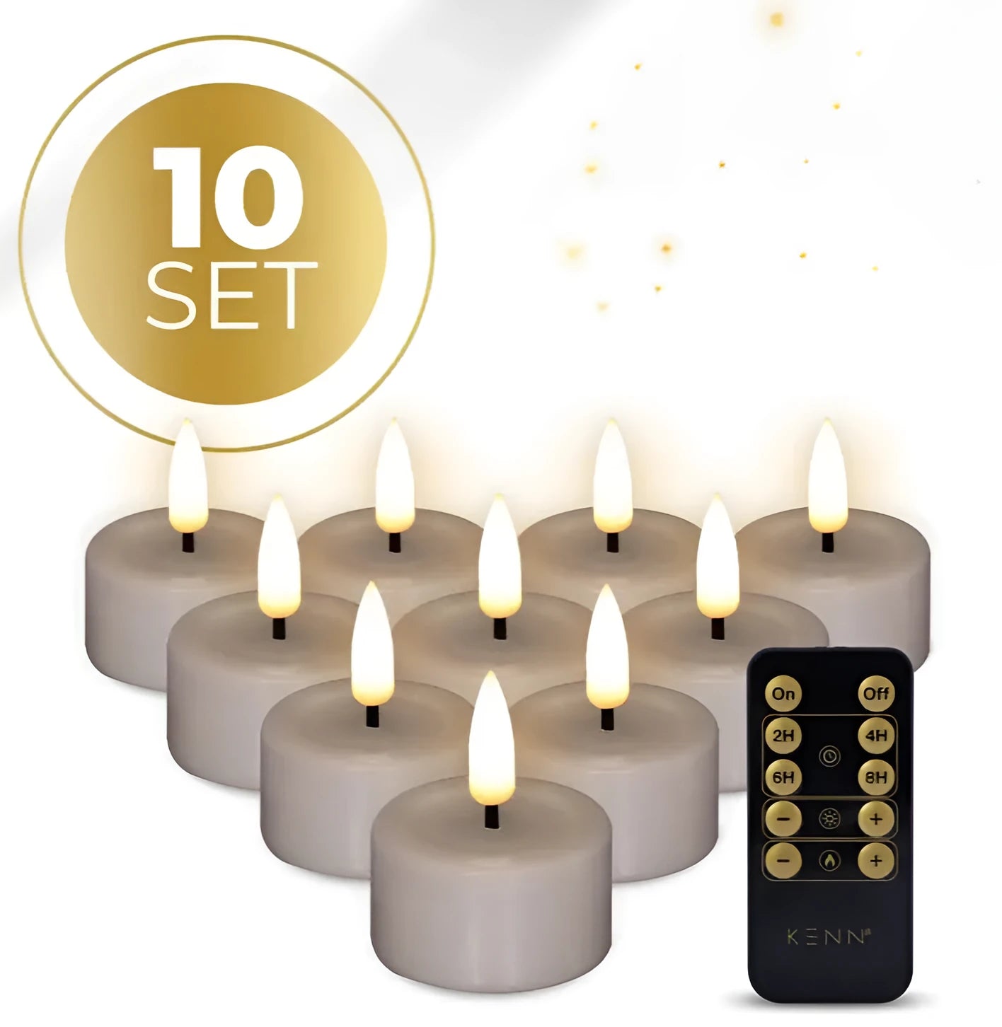 S10 3D flame LED tealight candle in taupe colour measuring 4.1 cm diameter by 5 cm height