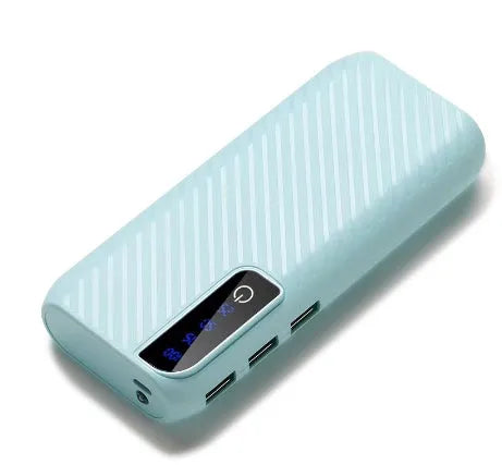 20000mAh mini power bank in black, blue, pink, or white with compact 142mm size
