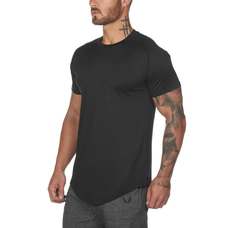 Custom mens fitness sports shirt in cotton spandex blend available in army green black and white