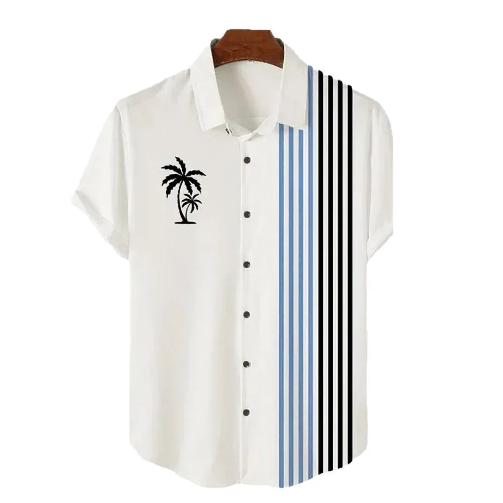 Men's short-sleeved Hawaiian shirt with 3D printed colour pattern, cardigan style.
