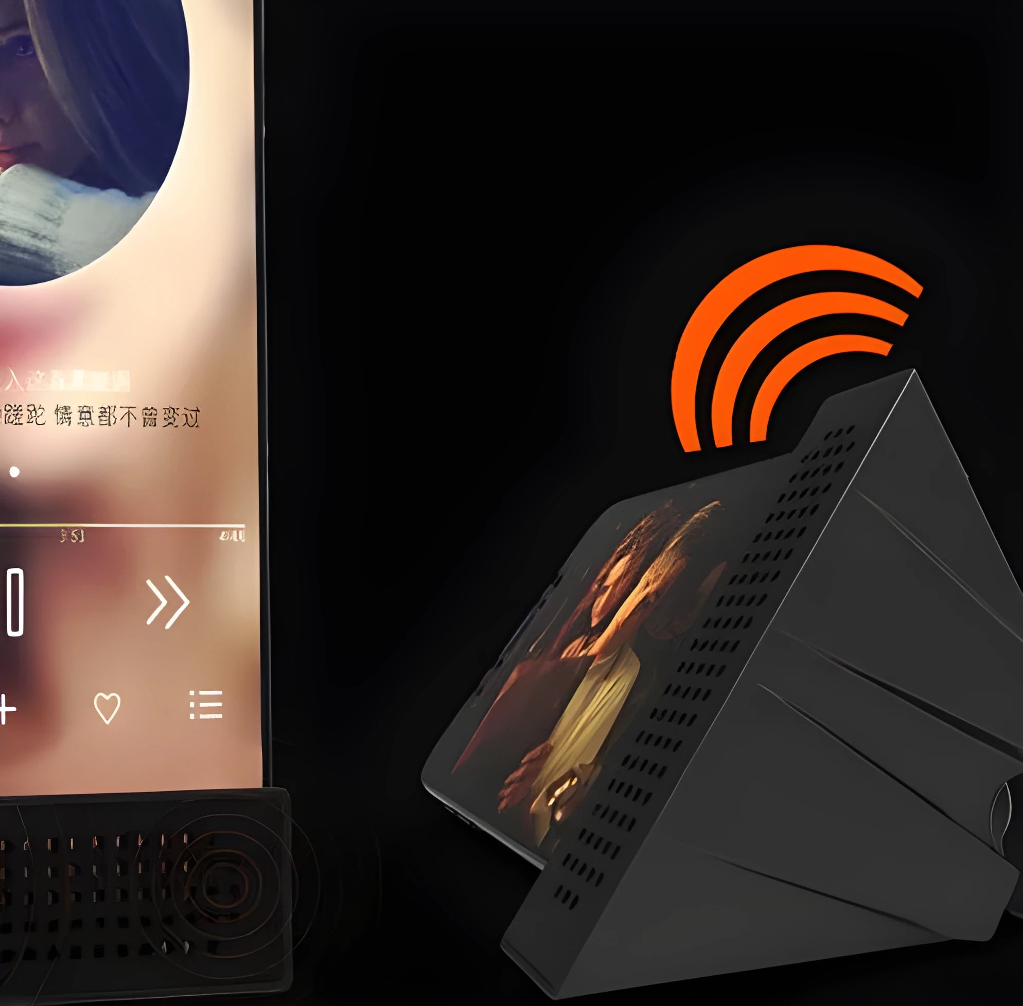 ABS mini mobile phone amplifier bracket in pink, holding a smartphone horizontally on a desktop.