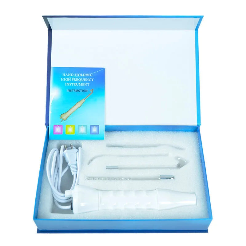 White high-frequency electrotherapy rod with four tubes and colour box, 32.5 x 21.2 x 5.3 cm