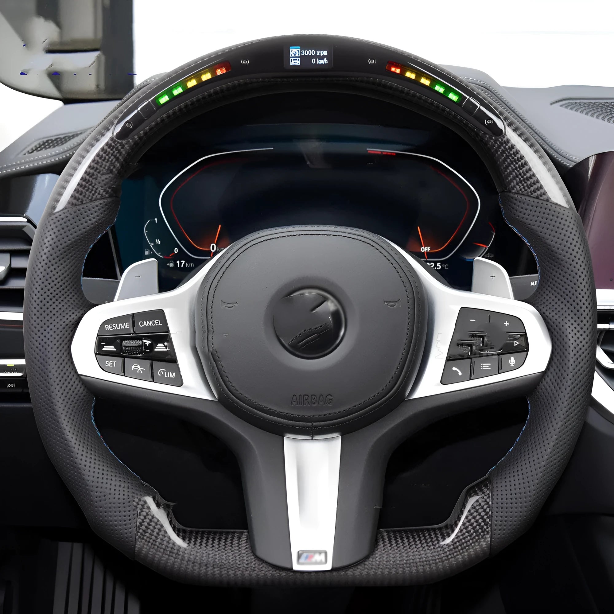Black carbon fibre BMW X3 X5 steering wheel with LED display and multifunctional controls