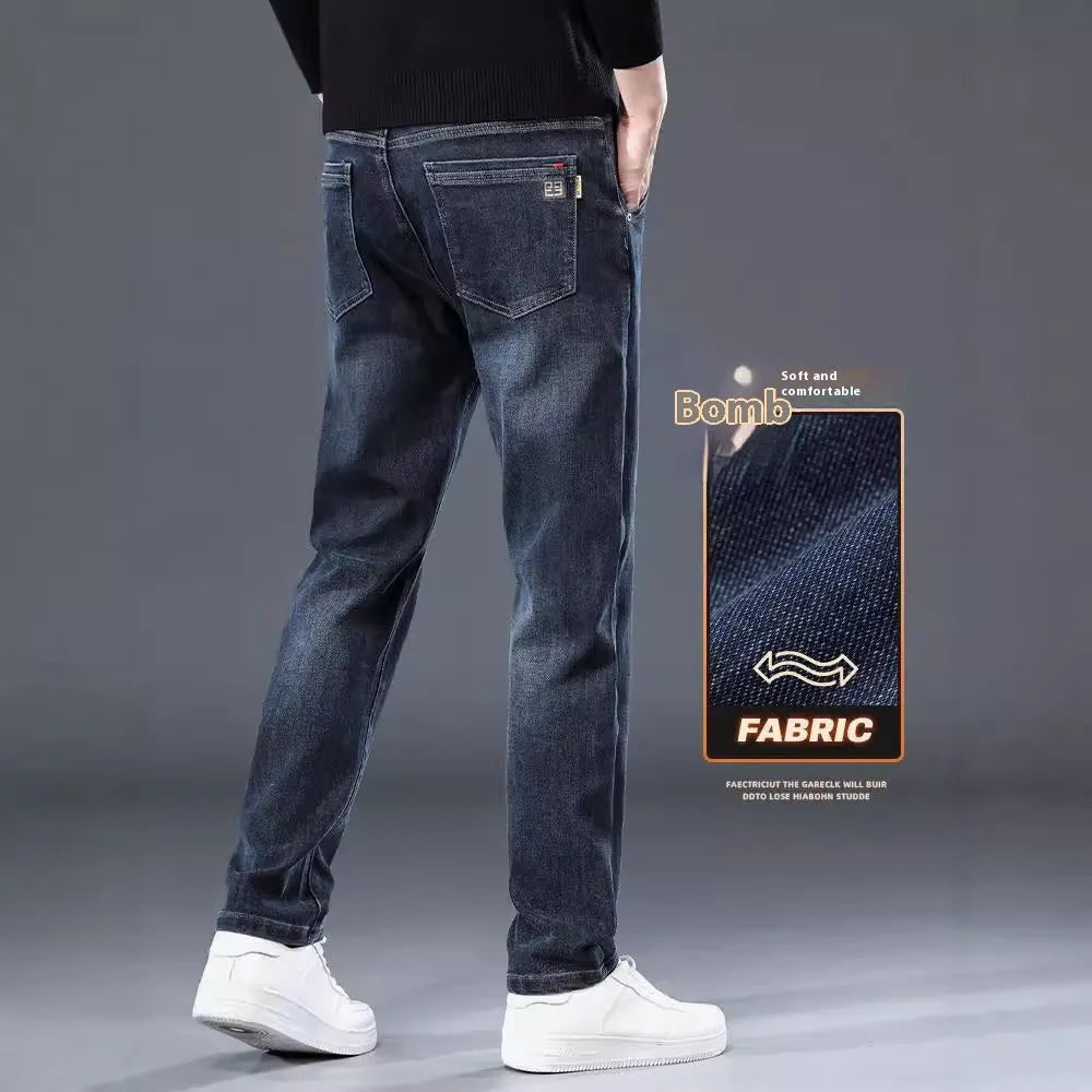 Slim straight casual trousers in blue-grey colour with mid-waist and standard length
