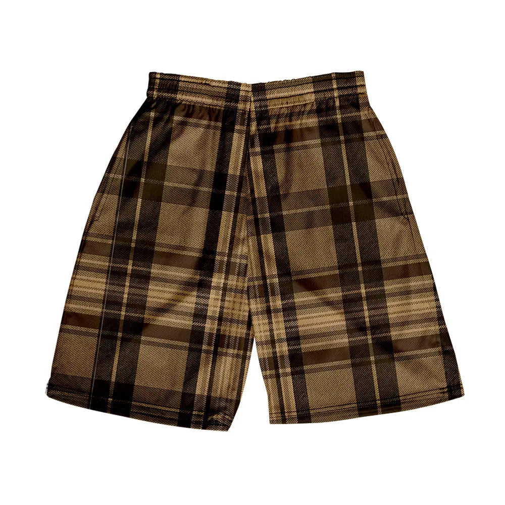 Men's plaid shorts with elastic waistband in straight leg cut for casual summer wear