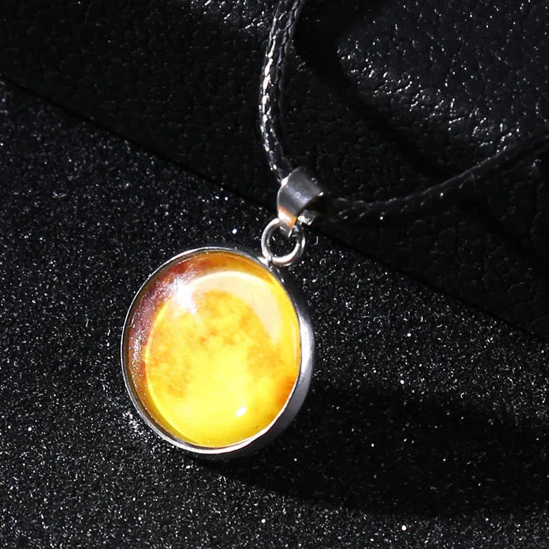 Christmas moon night sky luminous pendant necklace with glass constellation design on alloy chain