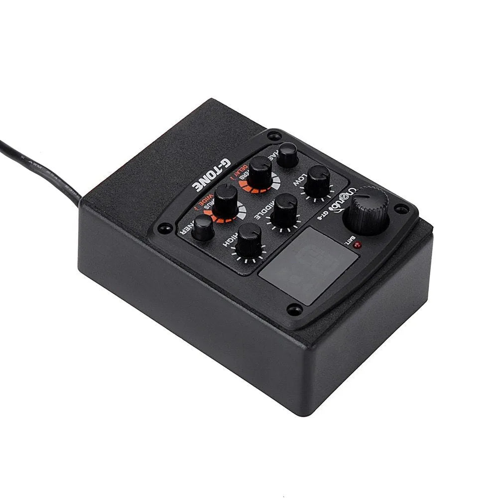 Cherub GT-6 black acoustic guitar hole-mount EQ pickup with knobs for 3-band EQ and effects.