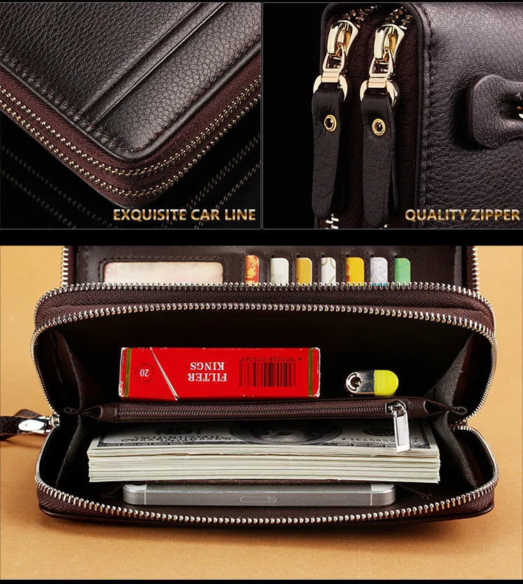 Men's rectangular wallet 21cm x 12cm x 4cm shown in black and brown colour options