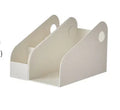 Desktop storage box with two grid compartments in plastic construction showing milk coffee and ivory white colour options