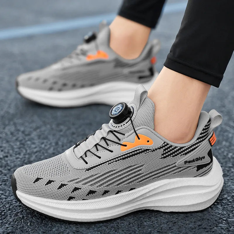Men's rotating buckle Fly-kit mesh running shoes in low-top design with TPU popcorn soles
