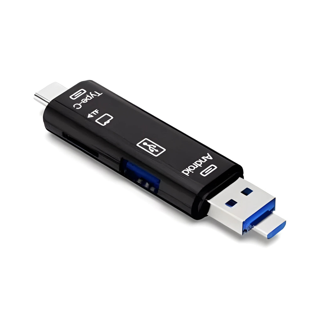 Black USB-C to Micro USB and TF card reader hub adapter with USB 2.0 port