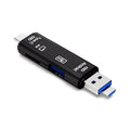 Black USB-C to Micro USB and TF card reader hub adapter with USB 2.0 port