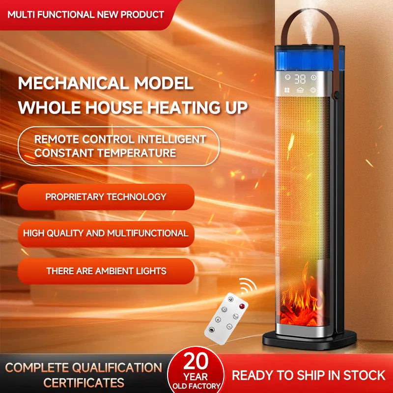 Tall vertical tower heater with remote control for 21-30 square metre rooms